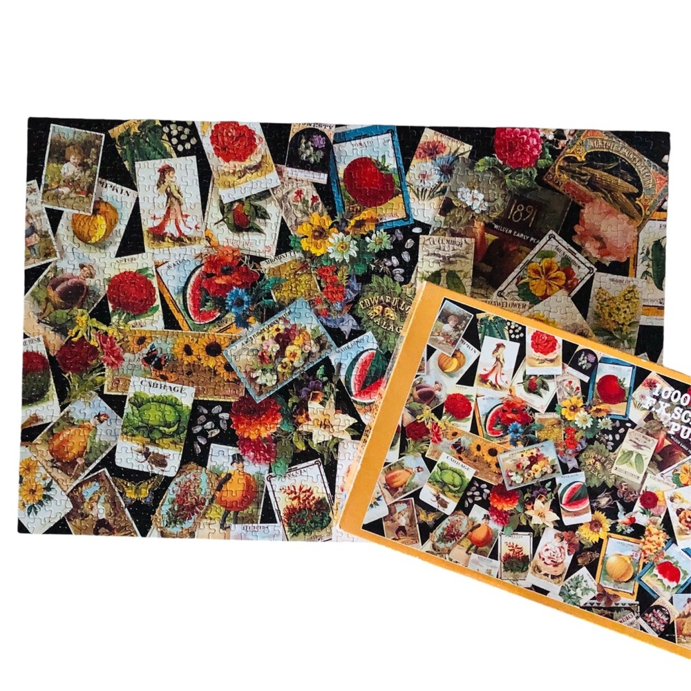 Vtg 1996 Summer Harvest Seed Packets 1000 Pc Puzzle F.X. Schmid Farmcore Garden